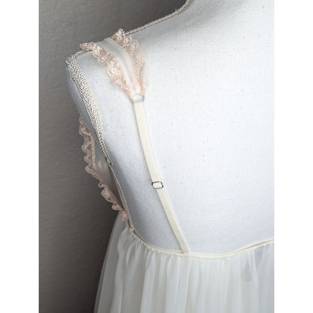 Y2K Victoria's Secret Babydoll Nightie Lingerie Sz L Sheer White Peach Coquette - Picture 5 of 10